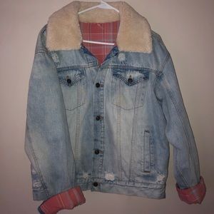 Free People Plaid Lined Sherpa Trucker Jacket